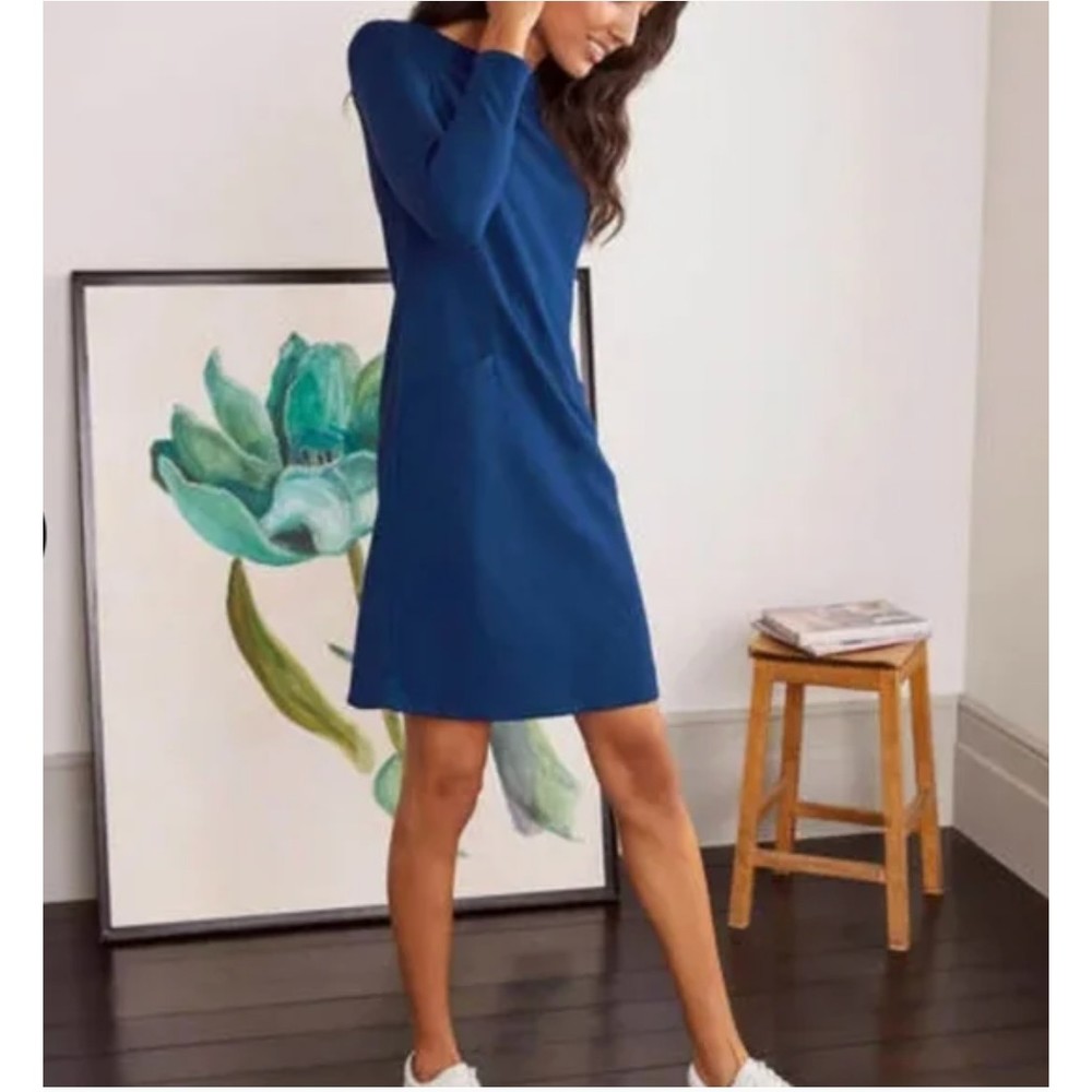 Boden Ingrid Jaquard Shift Dress in Blue Depths w/ pockets round neckline Size 4
